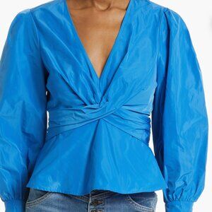 Veronica Beard Royal Blue Long Sleeve V-Neck Wrap Blouse | Size 0